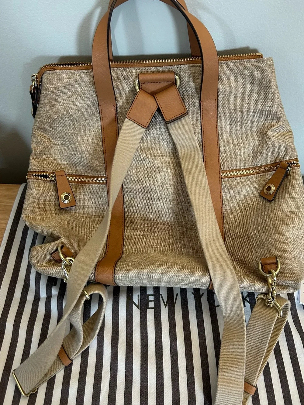 Vintage Henri Bendel Large Jetsetter Convertible 3-Way Backpack Canvas & Leather